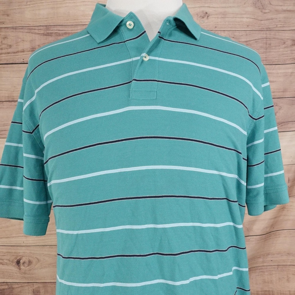 IZOD Polo Shirt Mens XL Green Striped 100% Pima Cotton Tagless Golf Short Sleeve